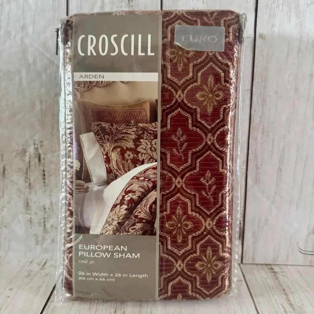 NEW Croscill Arden Red European Pillow Sham 26x26 Woven Jacquard Red Gold